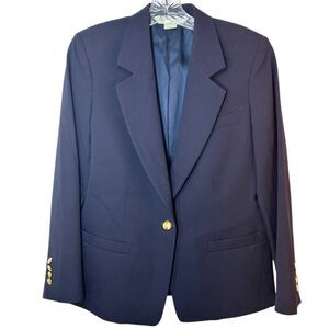 AUSTIN REED WOMANS BLAZER &petjte BLUE GOLD suit worsted wool layer basic